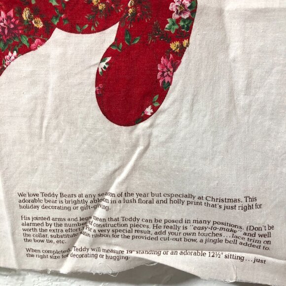 Vintage Red Poinsettia Teddy Bear panel Cranston Print Works Co sewing kit - Picture 5 of 8